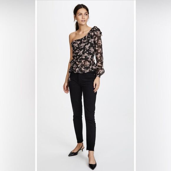 For Love And Lemons Theo Silk Blend One Shoulder Top Medium - Picture 4 of 15